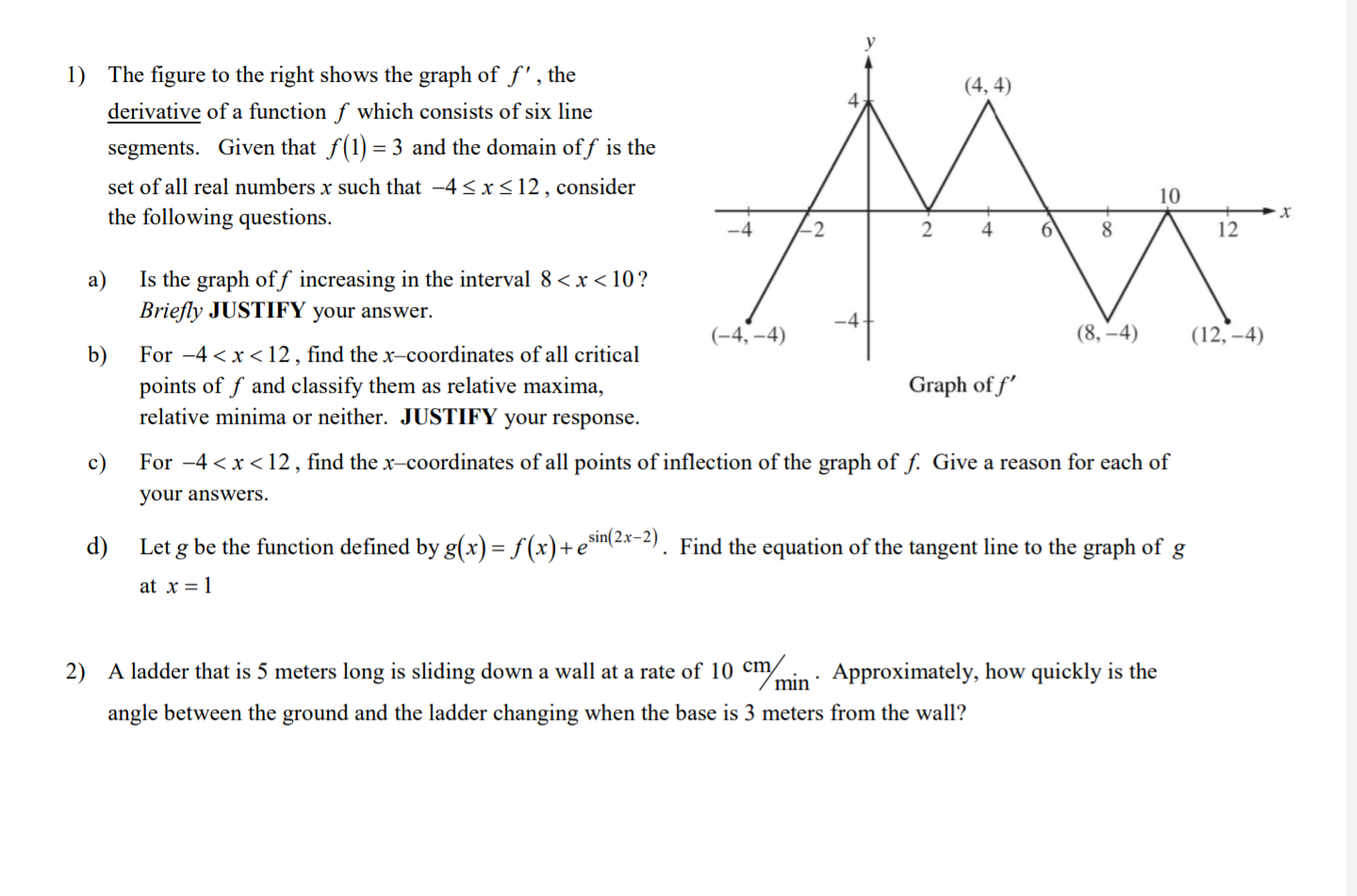 Solved (4,4) 1) The figure to the right shows the graph of | Chegg.com