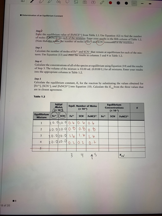 Solved Determination Of An Equilibrium Constant Lab Report | Chegg.com