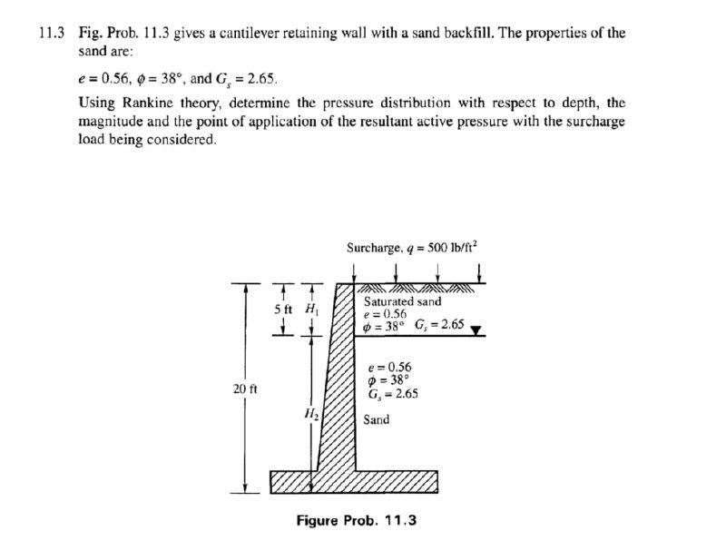 Solved 11.3 Fig. Prob. 11.3 gives a cantilever retaining | Chegg.com