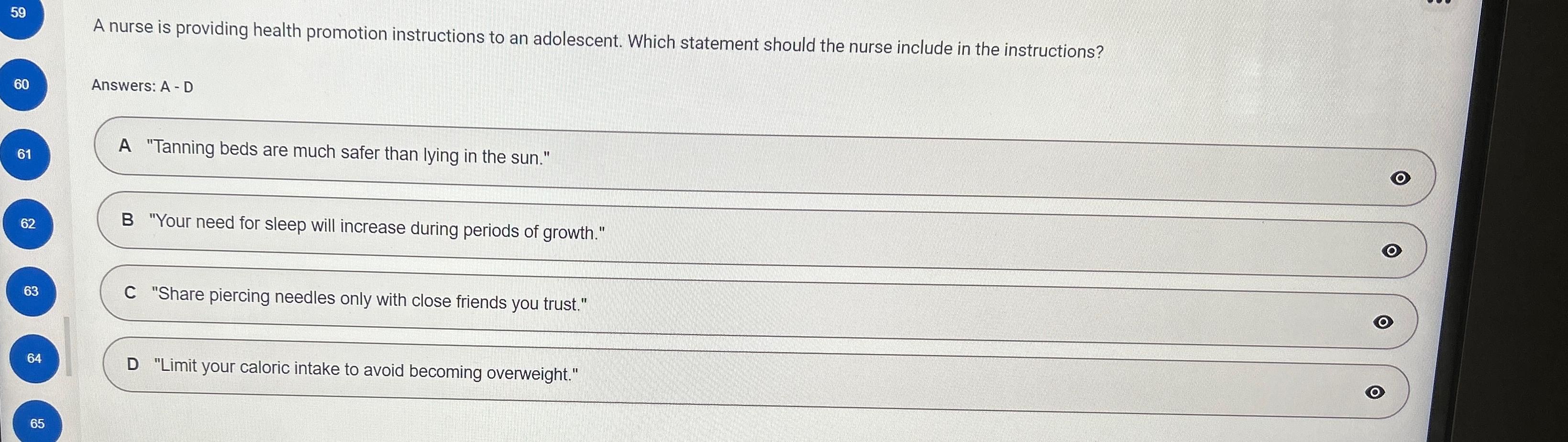 Solved A nurse is providing health promotion instructions to | Chegg.com