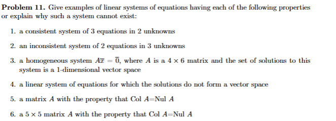 Problem 11. ﻿Give examples of ﻿linear systems of | Chegg.com