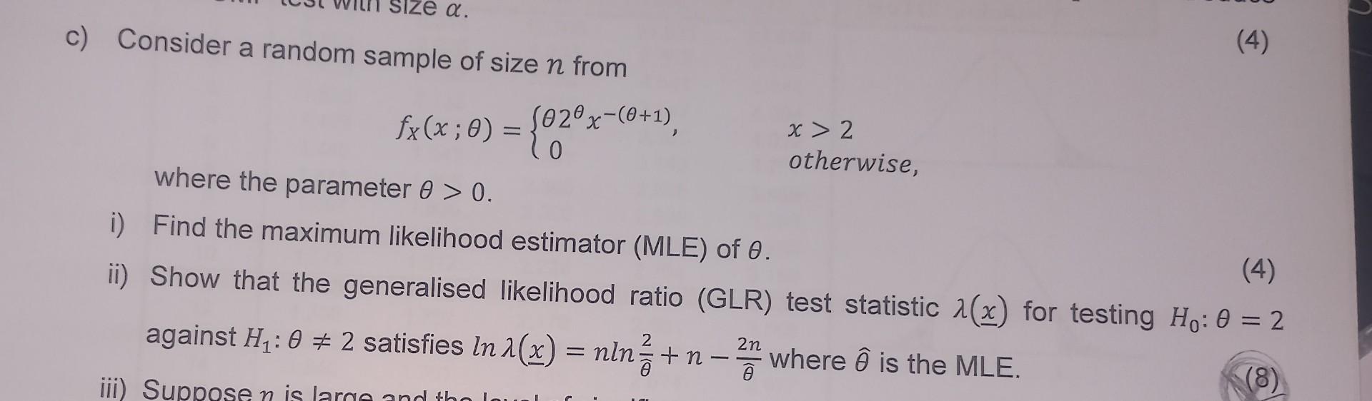 Solved c) Consider a random sample of size n from | Chegg.com