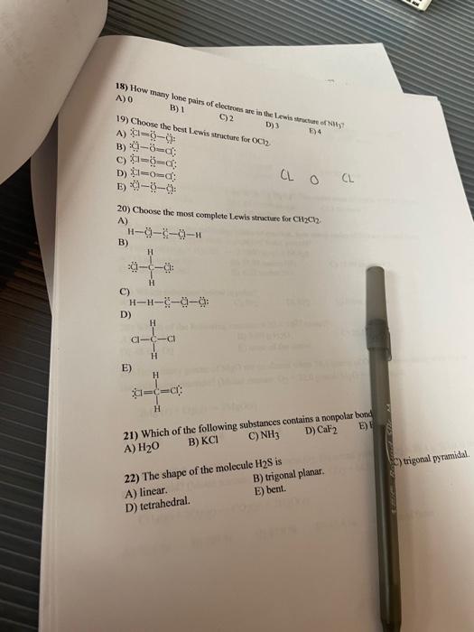 Solved B) 1 C) 2 D) 3 Bi 4 19) Choose The Best A) :Cl=co−CH | Chegg.com