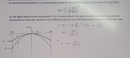 Solved (1) ﻿Assuming the parabolic E ﻿vs. k ﻿relationship, | Chegg.com