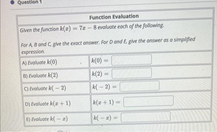 Solved Question 1 Function Evaluation Given the function | Chegg.com