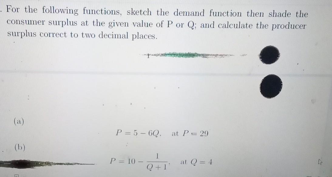 For the following functions, sketch the demand | Chegg.com