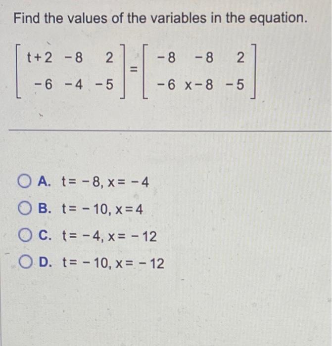 Solved Find the values of the variables in the equation. | Chegg.com