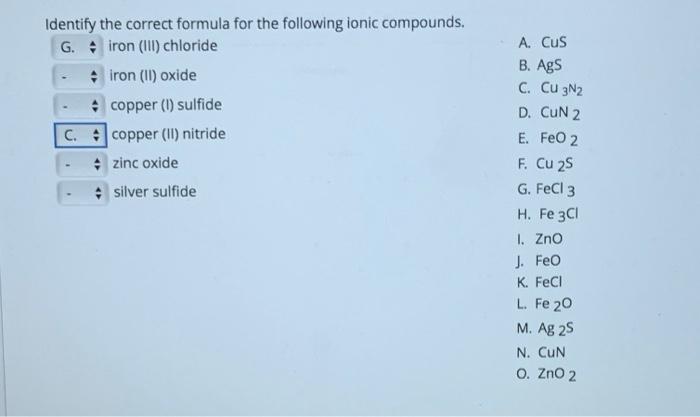 Solved Identify the correct formula for the following ionic | Chegg.com