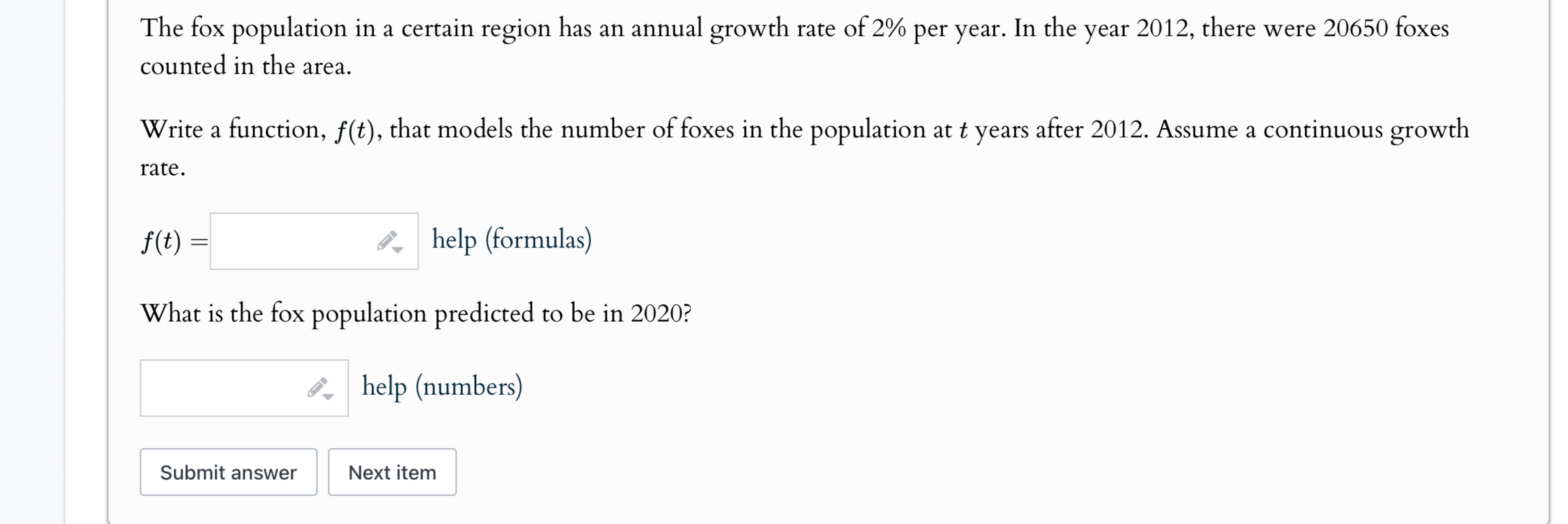 Solved The fox population in a certain region has an annual | Chegg.com