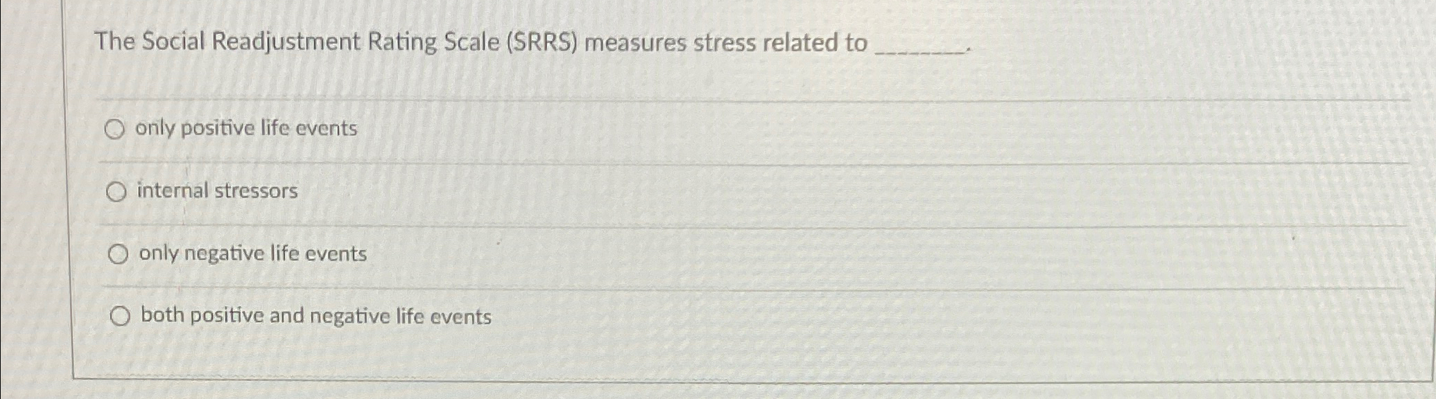 Solved The Social Readjustment Rating Scale (SRRS) ﻿measures | Chegg.com