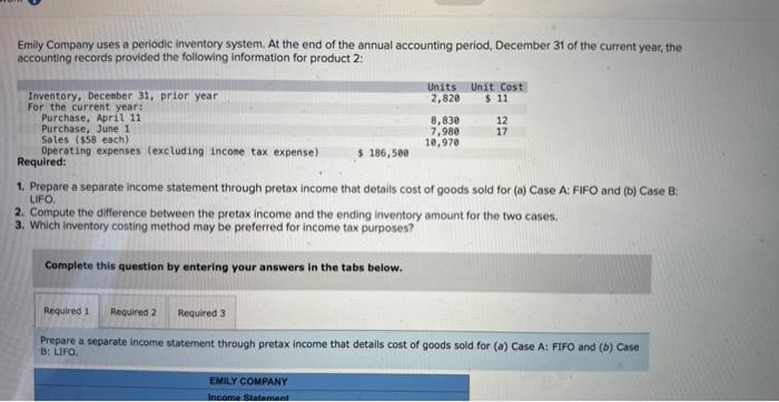 Solved Emily Company uses a periodic inventory system. At | Chegg.com