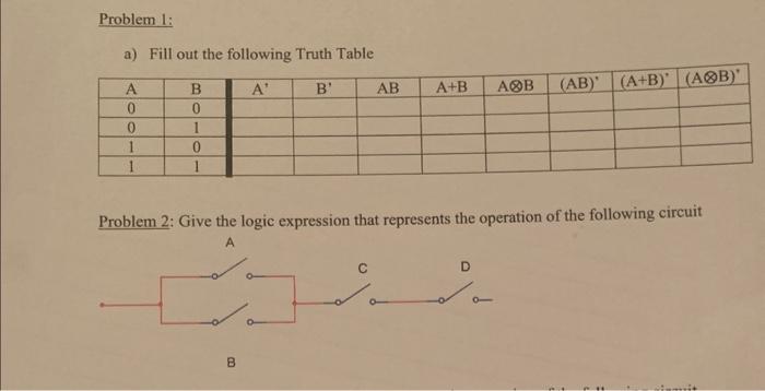 Solved a) Fill out the following Truth Table Problem 2: Give | Chegg.com