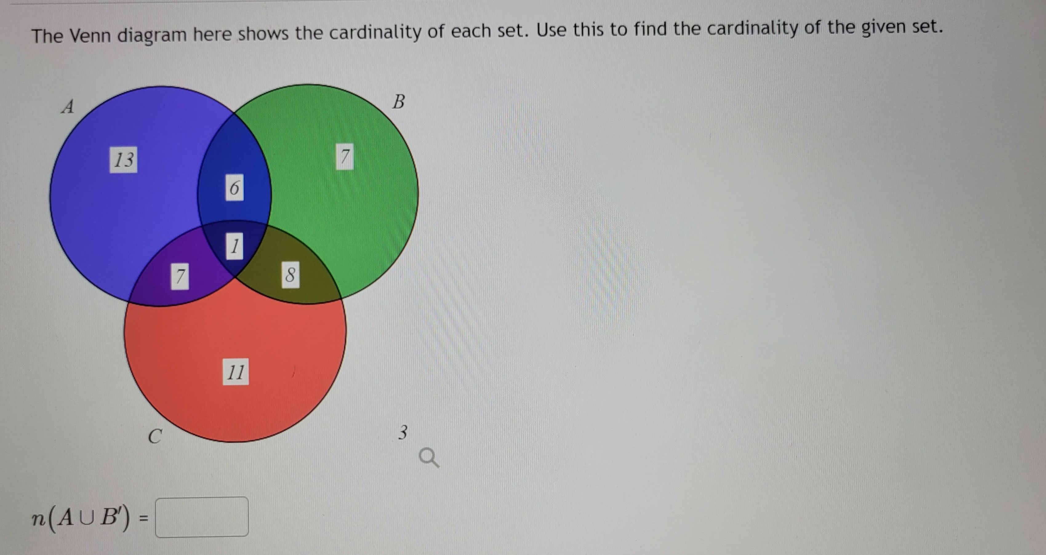 Solved The Venn diagram here shows the cardinality of each | Chegg.com