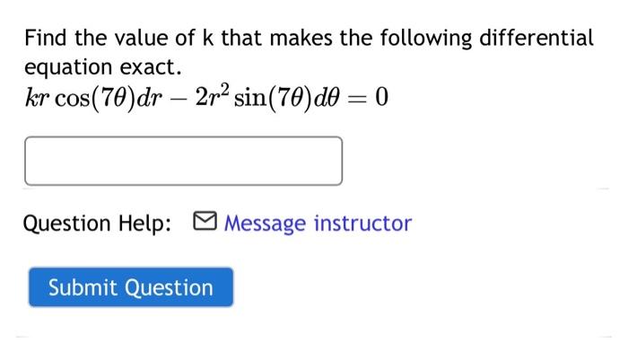 Solved Find the value of k that makes the following | Chegg.com