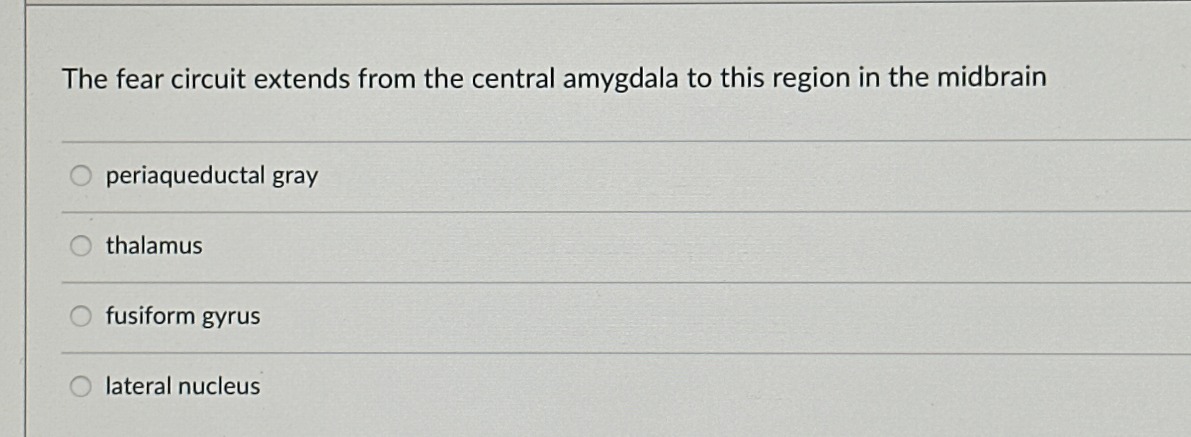 Solved The fear circuit extends from the central amygdala to | Chegg.com
