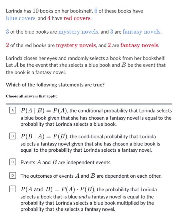 Solved Lorinda has 10 books on her bookshelf. 6 of these | Chegg.com