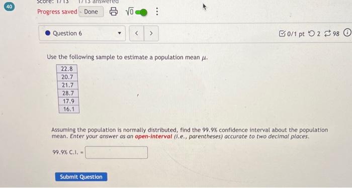 Solved Use the following sample to estimate a population | Chegg.com