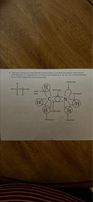 Solved 4. The Lewis structure of methylamine is shown below. | Chegg.com