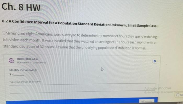 Solved Ch.8 HW 8.2 A Confidence interval for a Population | Chegg.com