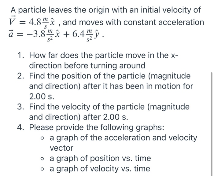 Solved A Particle Leaves The Origin With An Initial Veloc Chegg Com
