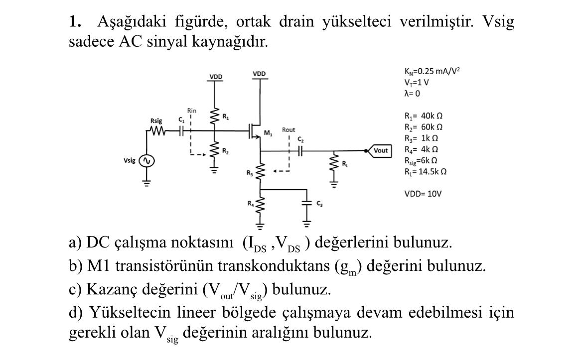 Kn: 0.25mA/V2 ﻿lamda:0Vt:1VR2:60k ohm R1:40k ohm | Chegg.com