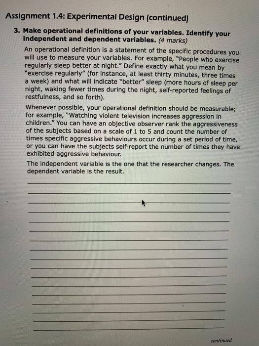 Solved Assignment 1.4: Experimental Design (14 marks) You | Chegg.com