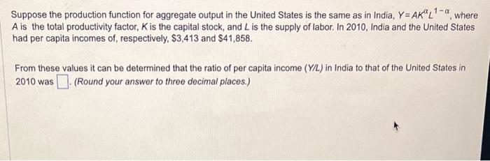 Solved Suppose the production function for aggregate output | Chegg.com