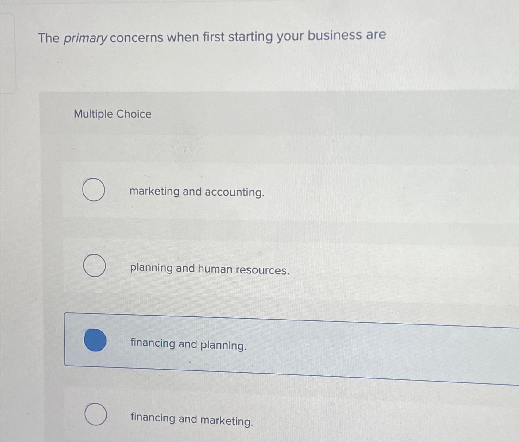 Solved The primary concerns when first starting your | Chegg.com