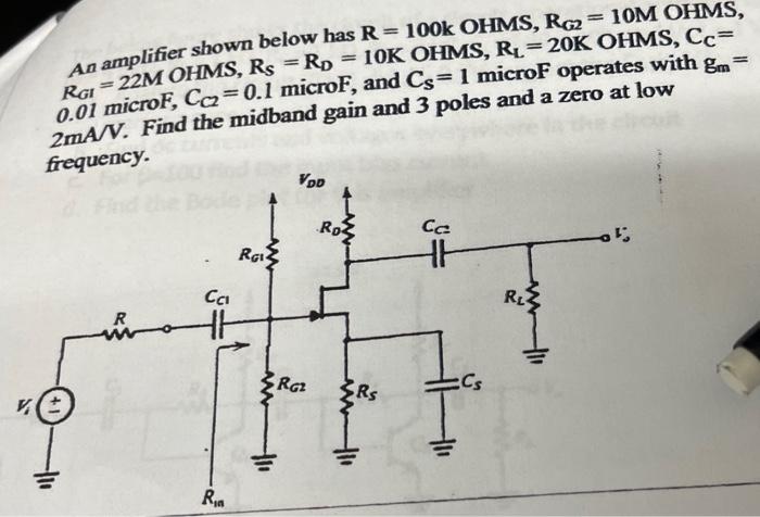 Solved An amplifier shown below has R = 100k OHMS, R2 = 10M | Chegg.com