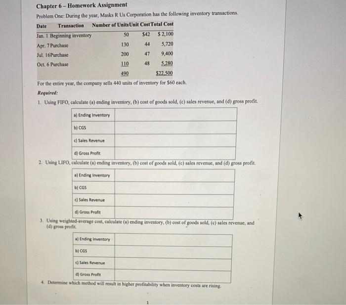 Solved Chapter 6 - Homework Assignment Problem One: During | Chegg.com