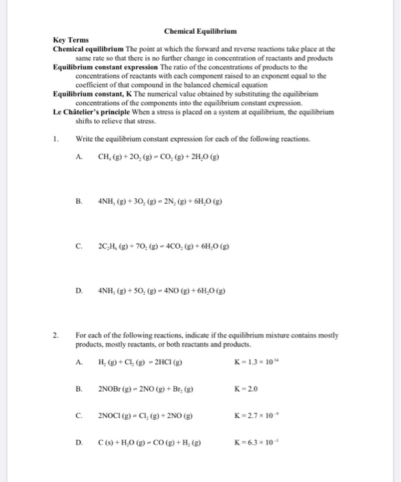 Solved Chemical Equilibrium Key Terms Chemical equilibrium | Chegg.com