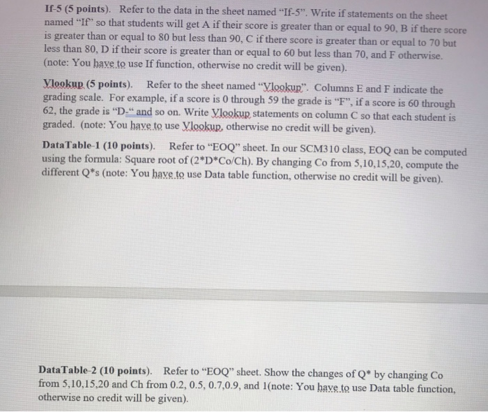 IT-5 (5 points). Refer to the data in the sheet named If-5. Write if statements on the sheet named If so that students wil