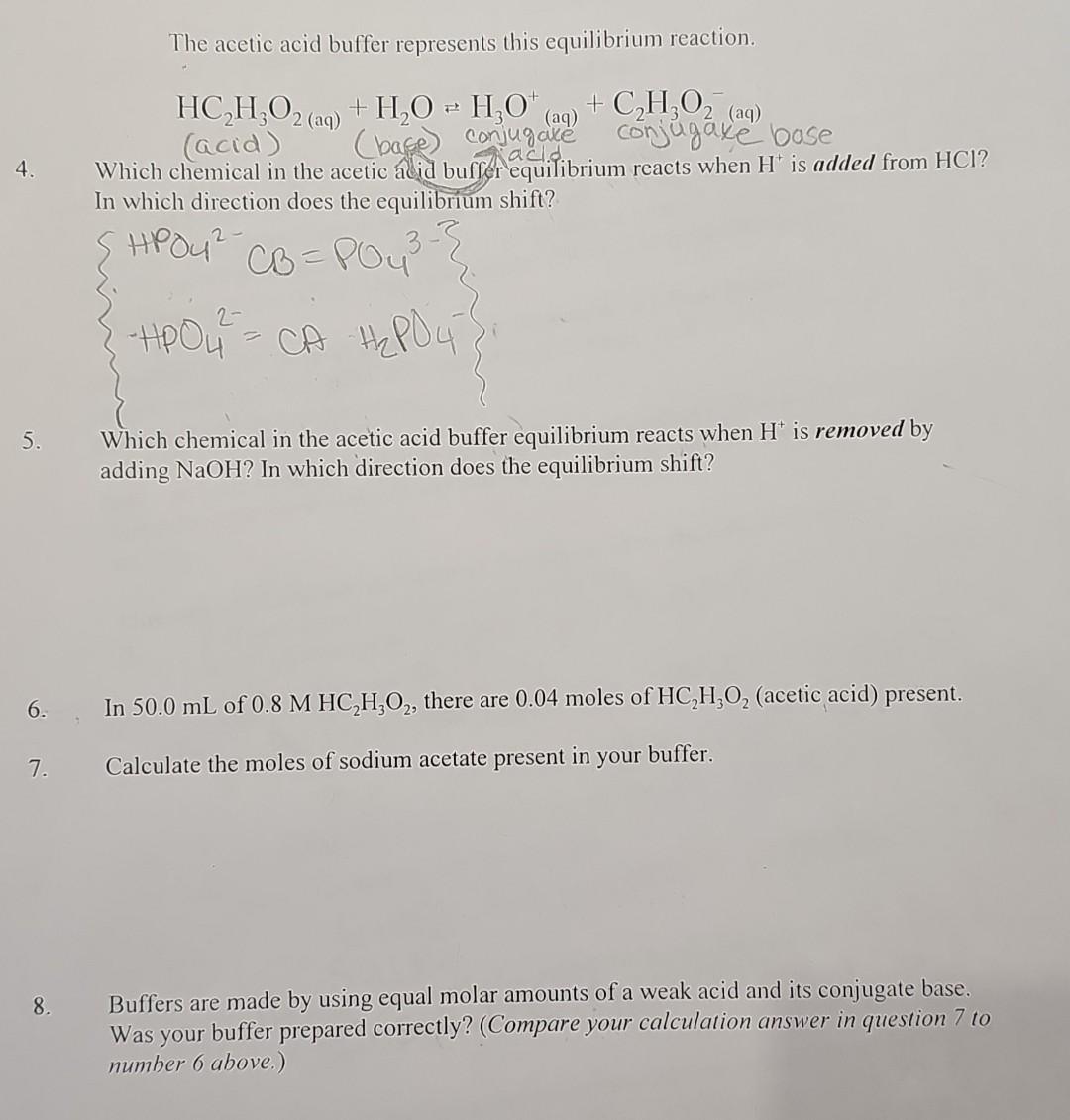 Solved The acetic acid buffer represents this equilibrium