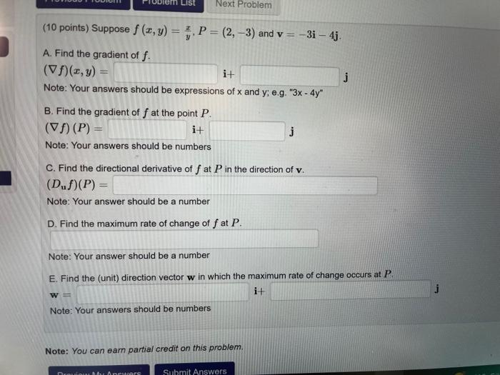 Solved 10 Points Suppose F X Y Yx P 2 −3 And V −3i−4j