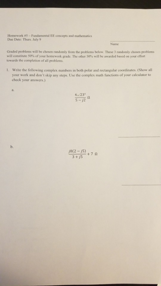 An Ee Math Problem Solved Homework #5 - Fundamental EE concepts and mathematics | Chegg.com