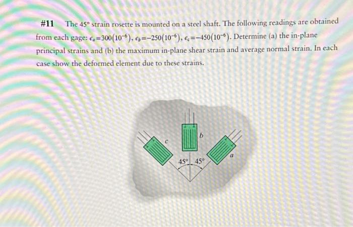 Solved \#11 The 45∘ strain rosette is mounted on a steel | Chegg.com