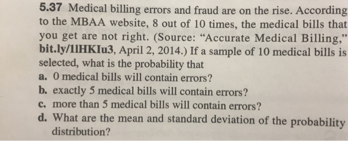 Solved 5.37 Medical Billing Errors And Fraud Are On The | Chegg.com