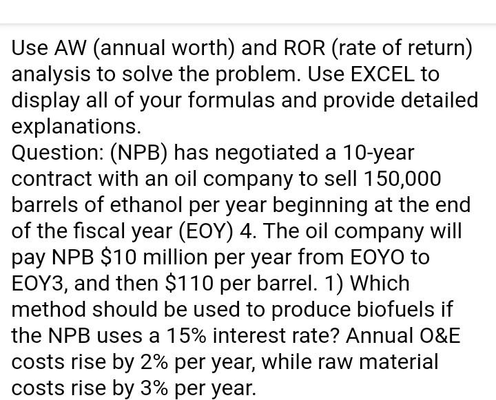 Solved Use AW (annual worth) and ROR (rate of return) | Chegg.com
