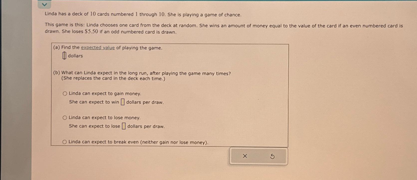 Solved Linda has a deck of 10 ﻿cards numbered 1 ﻿through | Chegg.com
