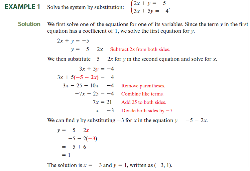 solve each system by substitution