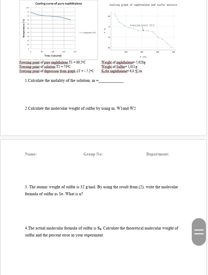 Solved Cooling curve of pure naphthalene Cooling graph of