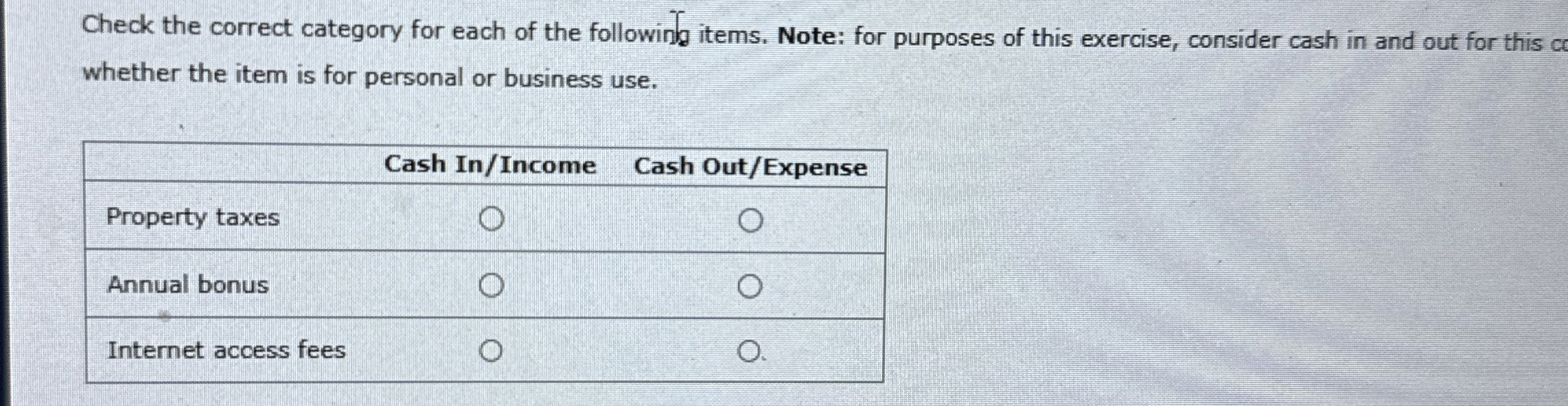 Solved Check the correct category for each of the following | Chegg.com