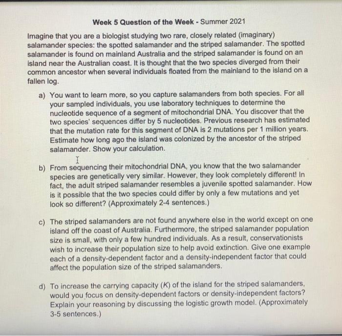 Solved Week 5 Question of the Week - Summer 2021 Imagine | Chegg.com