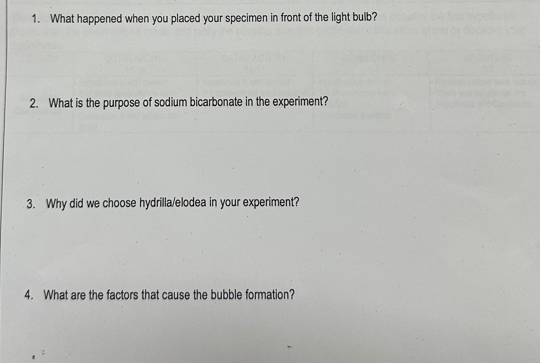 hydrilla experiment questions