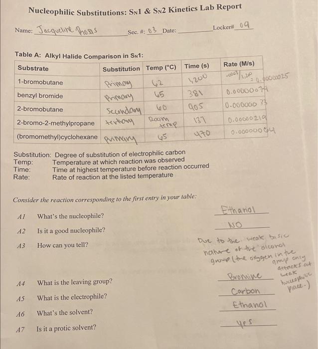 Solved Nucleophilic Substitutions: SN1 \& SN2 Kinetics Lab | Chegg.com
