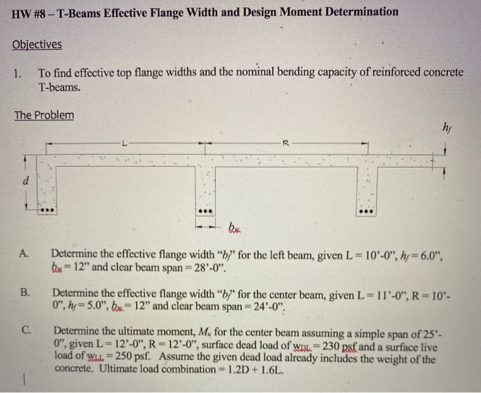 Solved HW #8 - T-Beams Effective Flange Width And Design | Chegg.com