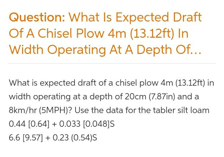 Solved Question What Is Expected Draft Of A Chisel Plow 4m Chegg Com