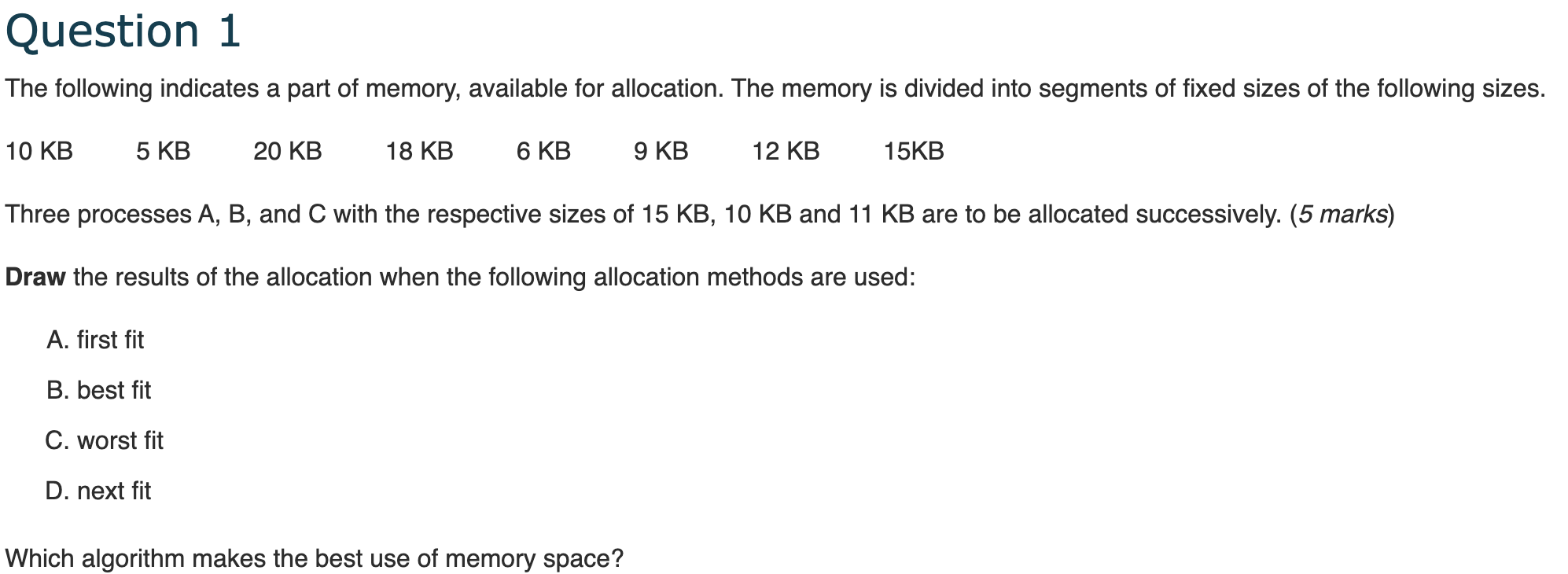 Solved The following indicates a part of memory, available | Chegg.com