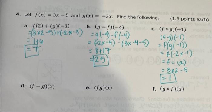 Solved 4 Let F X 3x−5 And G X −2x Find The Following