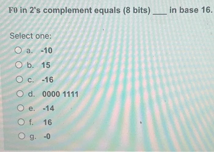 Solved F0 in 2's complement equals (8 bits) in base 16. | Chegg.com
